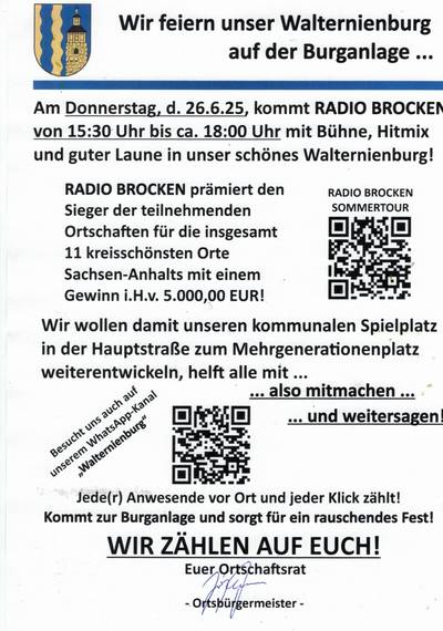 Aufruf Unterstützung Walternienburg ©Ortschaft Walternienburg